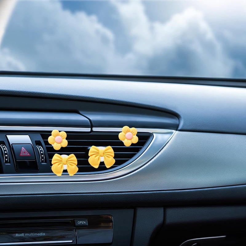 FALVFUN 8PCS Car Air Vent Clips, Cute Bow & Sunflower Vehicle Vent Decorations Charm, Aesthetic Automotive Interior Outlet Ornament Accessories, Universal for SUV Sedan Truck (Yellow) - Image 4